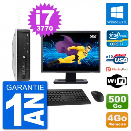 PC HP 8300 SFF Ecran 22" Intel i7-3770 RAM 4Go Disque 500Go Windows 10 Wifi