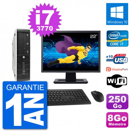 PC HP 8300 SFF Ecran 22" Intel i7-3770 RAM 8Go Disque 250Go Windows 10 Wifi