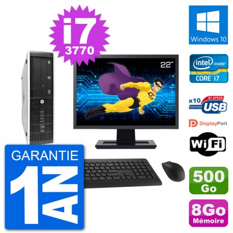 PC HP 8300 SFF Ecran 22" Intel i7-3770 RAM 8Go Disque 500Go Windows 10 Wifi