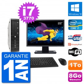 PC HP 8300 SFF Ecran 22" Intel i7-3770 RAM 8Go Disque Dur 1To Windows 10 Wifi