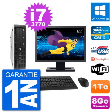 PC HP 8300 SFF Ecran 22" Intel i7-3770 RAM 8Go Disque Dur 1To Windows 10 Wifi