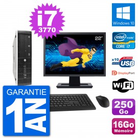 PC HP 8300 SFF Ecran 22" Intel i7-3770 RAM 16Go Disque 250Go Windows 10 Wifi