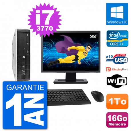 PC HP 8300 Elite SFF Ecran 22" Intel i7-3770 RAM 16Go Disque 1To Windows 10 Wifi
