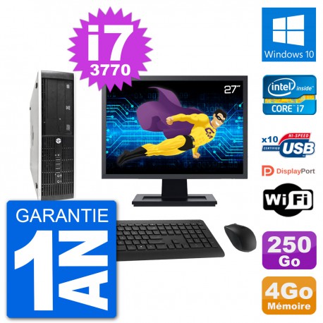 PC HP 8300 SFF Ecran 27" Intel i7-3770 RAM 4Go Disque 250Go Windows 10 Wifi