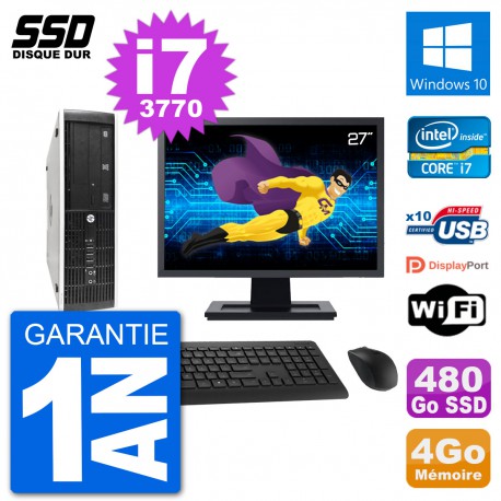 PC HP 8300 Elite SFF Ecran 27" Intel i7-3770 RAM 4Go SSD 480Go Windows 10 Wifi