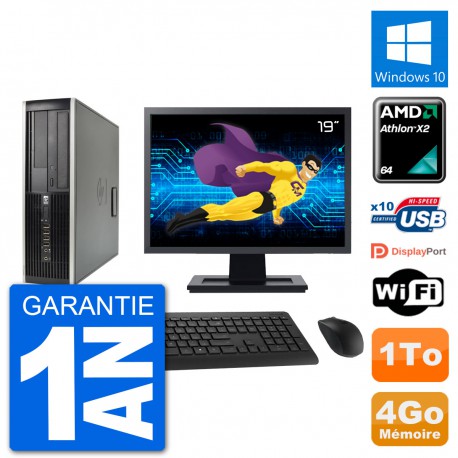 PC HP 6005 SFF Ecran 19" AMD Athlon II X2 B24 RAM 4Go Disque 1To Windows 10 Wifi
