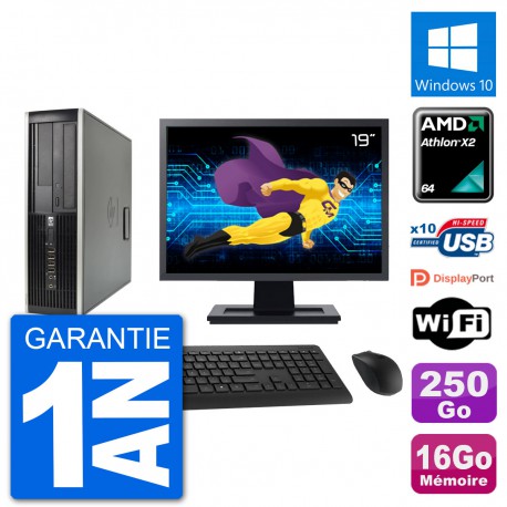 PC HP 6005 SFF Ecran 19" AMD Athlon II X2 B24 RAM 16Go 250Go Windows 10 Wifi