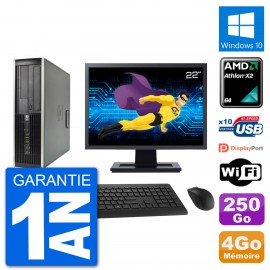 PC HP 6005 SFF Ecran 22" AMD Athlon II X2 B24 RAM 4Go 250Go Windows 10 Wifi