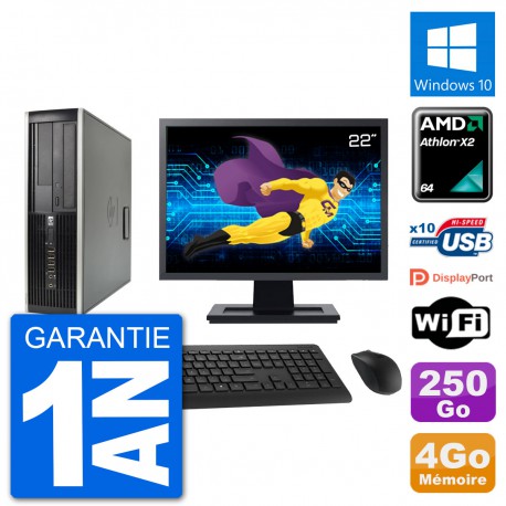 PC HP 6005 SFF Ecran 22" AMD Athlon II X2 B24 RAM 4Go 250Go Windows 10 Wifi