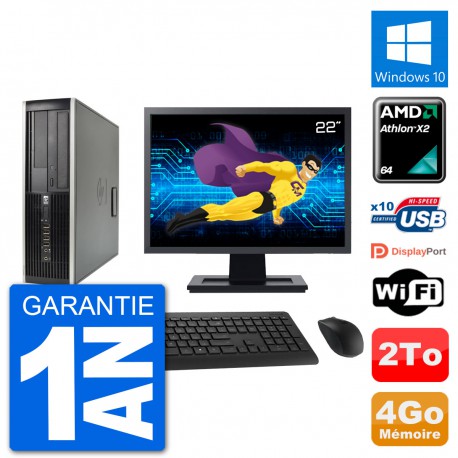 PC HP 6005 SFF Ecran 22" AMD Athlon II X2 B24 RAM 4Go Disque 2To Windows 10 Wifi
