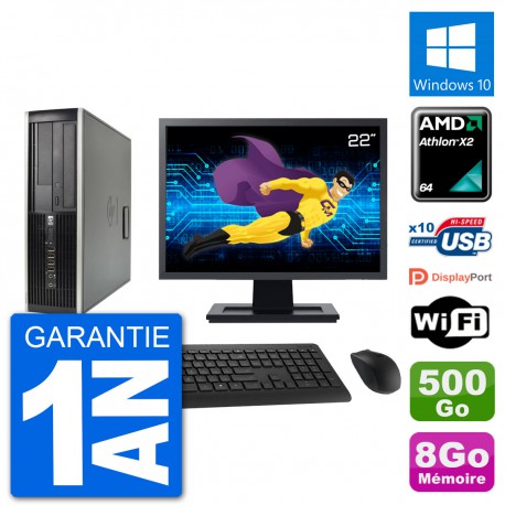 PC HP 6005 SFF Ecran 22" AMD Athlon II X2 B24 RAM 8Go 500Go Windows 10 Wifi