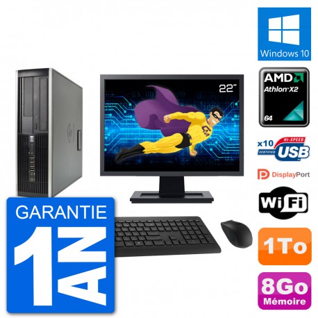 PC HP 6005 SFF Ecran 22" AMD Athlon II X2 B24 RAM 8Go Disque 1To Windows 10 Wifi