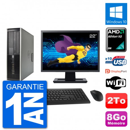 PC HP 6005 SFF Ecran 22" AMD Athlon II X2 B24 RAM 8Go Disque 2To Windows 10 Wifi