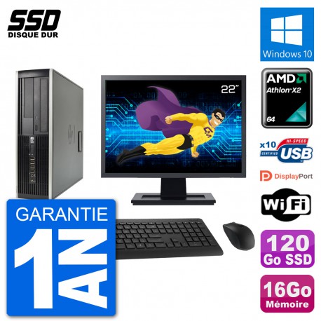 PC HP 6005 SFF Ecran 22" AMD Athlon II X2 B24 RAM 16Go SSD 120Go Windows 10 Wifi