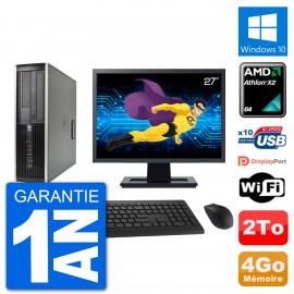 PC HP 6005 SFF Ecran 27" AMD Athlon II X2 B24 RAM 4Go Disque 2To Windows 10 Wifi
