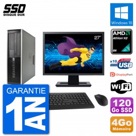 PC HP 6005 SFF Ecran 27" AMD Athlon II X2 B24 RAM 4Go SSD 120Go Windows 10 Wifi