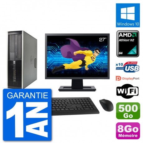 PC HP 6005 SFF Ecran 27" AMD Athlon II X2 B24 RAM 8Go 500Go Windows 10 Wifi