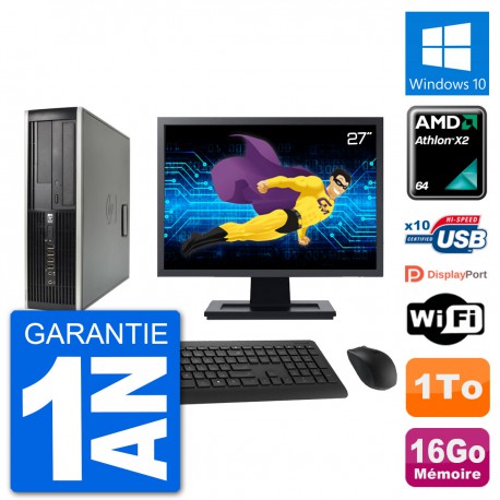 PC HP 6005 SFF Ecran 27" AMD Athlon II X2 B24 RAM 16Go 1To Windows 10 Wifi