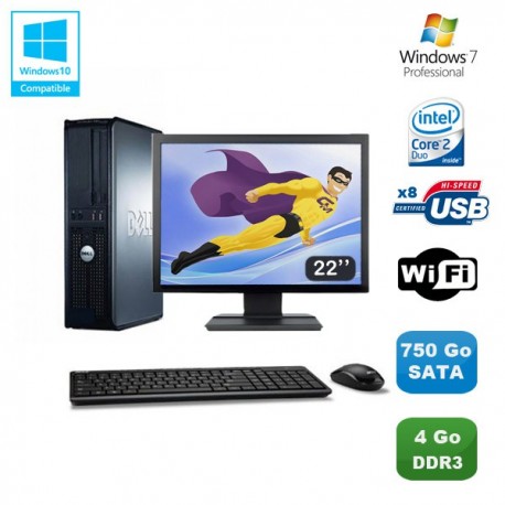 Lot PC DELL Optiplex 380 DT Core 2 Duo E7500 2,92Ghz 4Go DDR3 750Go W7 Pro +22"