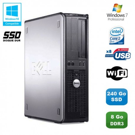 PC DELL Optiplex 380 DT Core 2 Duo E7500 2,92Ghz 8Go DDR3 240Go SSD Win 7 Pro