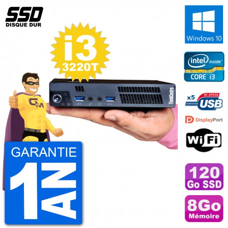 Ultra Mini PC Lenovo M92p USFF Tiny Intel I3-3220T 8Go 120Go SSD Wifi Windows 10
