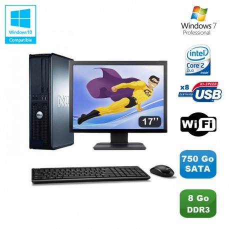 Lot PC DELL Optiplex 380 DT Core 2 Duo E7500 2,92Ghz 8Go DDR3 750Go W7 Pro +17"