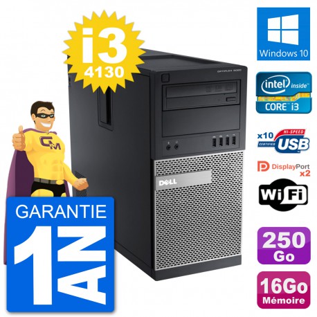 PC Tour Dell 9020 Intel Core i3-4130 RAM 16Go Disque Dur 250Go Windows 10 Wifi