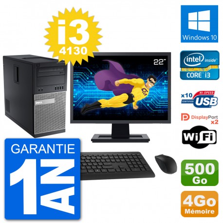PC Tour Dell 9020 Ecran 22" Intel i3-4130 RAM 4Go Disque 500Go Windows 10 Wifi