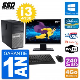 PC Tour Dell 9020 Ecran 22" Intel Core i3-4130 RAM 4Go SSD 240Go Windows 10 Wifi