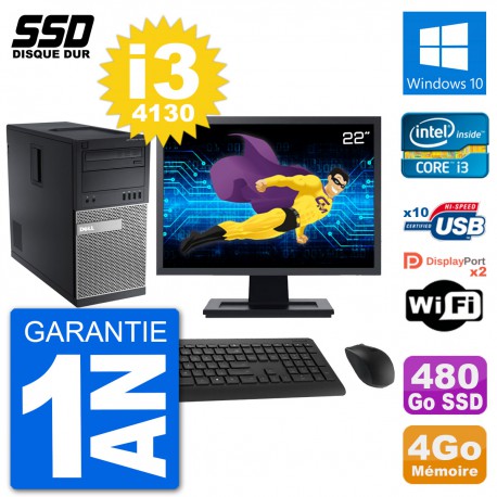 PC Tour Dell 9020 Ecran 22" Intel Core i3-4130 RAM 4Go SSD 480Go Windows 10 Wifi