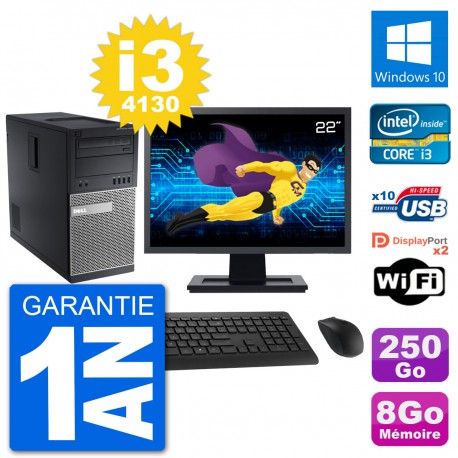 PC Tour Dell 9020 Ecran 22" Intel i3-4130 RAM 8Go Disque 250Go Windows 10 Wifi