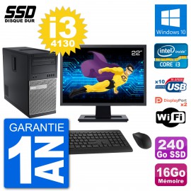 PC Tour Dell 9020 Ecran 22" Intel i3-4130 RAM 16Go SSD 240Go Windows 10 Wifi