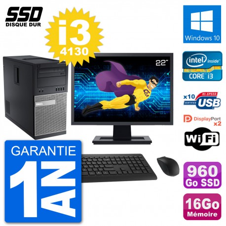 PC Tour Dell 9020 Ecran 22" Intel i3-4130 RAM 16Go SSD 960Go Windows 10 Wifi
