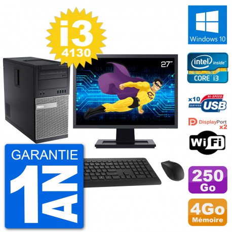 PC Tour Dell 9020 Ecran 27" Intel i3-4130 RAM 4Go Disque 250Go Windows 10 Wifi