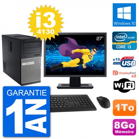 PC Tour Dell 9020 Ecran 27" Intel i3-4130 RAM 8Go Disque 1To Windows 10 Wifi