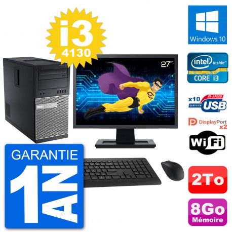 PC Tour Dell 9020 Ecran 27" Intel i3-4130 RAM 8Go Disque 2To Windows 10 Wifi