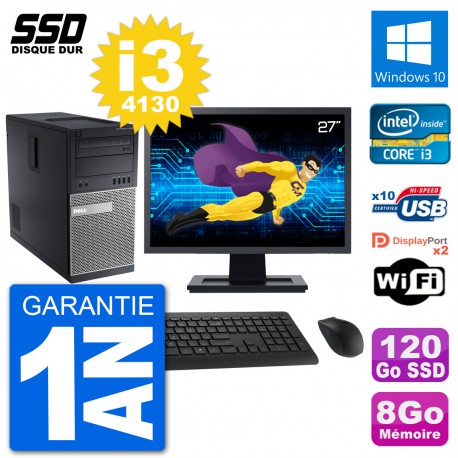 PC Tour Dell 9020 Ecran 27" Intel Core i3-4130 RAM 8Go SSD 120Go Windows 10 Wifi
