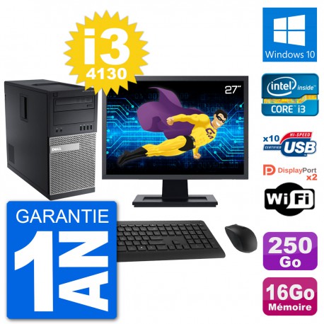 PC Tour Dell 9020 Ecran 27" Intel i3-4130 RAM 16Go Disque 250Go Windows 10 Wifi
