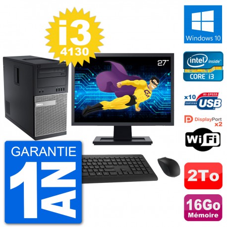 PC Tour Dell 9020 Ecran 27" Intel i3-4130 RAM 16Go Disque 2To Windows 10 Wifi