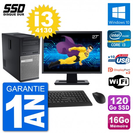PC Tour Dell 9020 Ecran 27" Intel i3-4130 RAM 16Go SSD 120Go Windows 10 Wifi