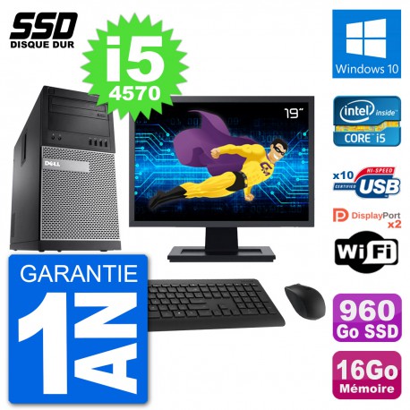 PC Tour Dell 9020 Ecran 19" Intel i5-4570 RAM 16Go SSD 960Go Windows 10 Wifi
