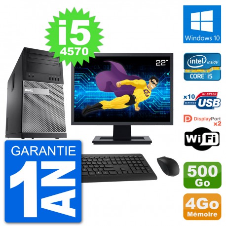 PC Tour Dell 9020 Ecran 22" Intel i5-4570 RAM 4Go Disque 500Go Windows 10 Wifi