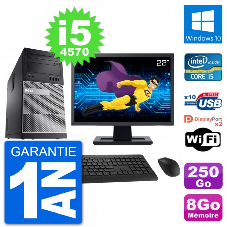PC Tour Dell 9020 Ecran 22" Intel i5-4570 RAM 8Go Disque 250Go Windows 10 Wifi