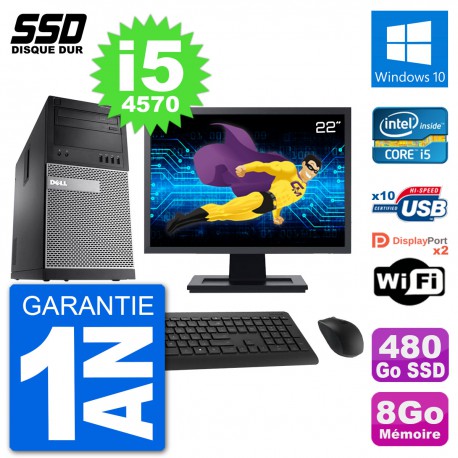 PC Tour Dell 9020 Ecran 22" Intel Core i5-4570 RAM 8Go SSD 480Go Windows 10 Wifi