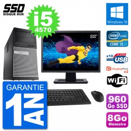 PC Tour Dell 9020 Ecran 22" Intel Core i5-4570 RAM 8Go SSD 960Go Windows 10 Wifi