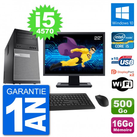 PC Tour Dell 9020 Ecran 22" Intel i5-4570 RAM 16Go Disque 500Go Windows 10 Wifi