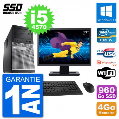 PC Tour Dell 9020 Ecran 27" Intel Core i5-4570 RAM 4Go SSD 960Go Windows 10 Wifi