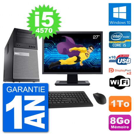 PC Tour Dell 9020 Ecran 27" Intel i5-4570 RAM 8Go Disque 1To Windows 10 Wifi