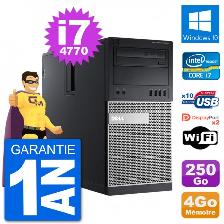 PC Tour Dell 9020 Intel Core i7-4770 RAM 4Go Disque Dur 250Go Windows 10 Wifi