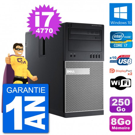 PC Tour Dell 9020 Intel Core i7-4770 RAM 8Go Disque Dur 250Go Windows 10 Wifi